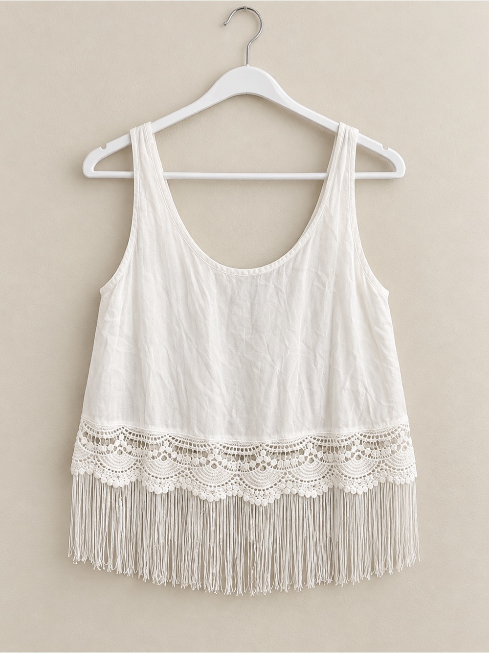 L’Amour Nanette Lepore White Lace Fringe Crop Top Size L Boho Festival Tank